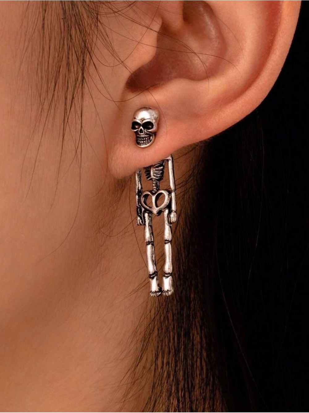 Silver-Tone Skeleton Drop Earrings
